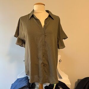 Max Studio Casual Olive Button Down Shirt